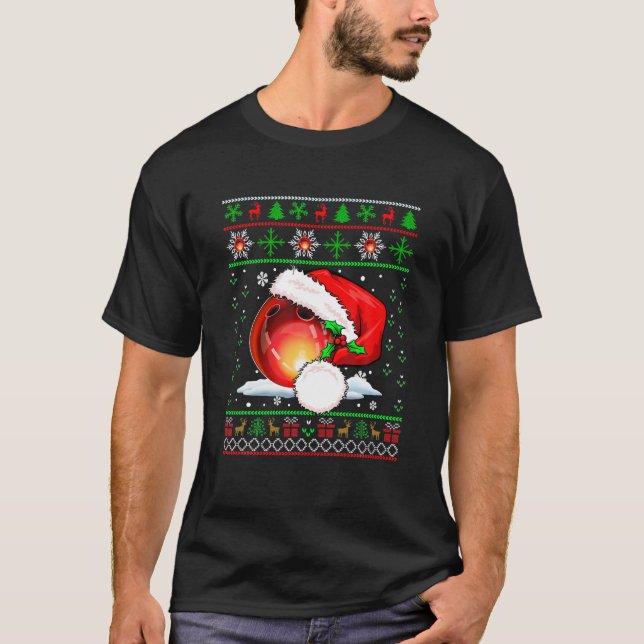 T-shirt Père Noël Bowling Ball Costume de Noël Famille du  (Devant)