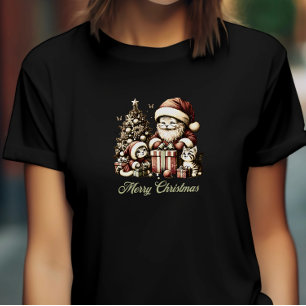 T-shirt Père Noël Cat et ses petits assistants en style Vi