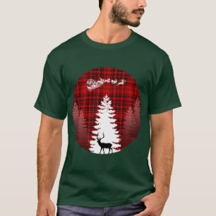 T-shirt père Noël cerf de Noël arbre rouge à damiers plaid