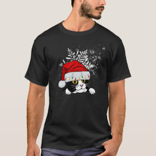 T-shirt Père Noël Chat Noir Dans Les Lumières Des Arbres D