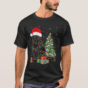 T-shirt Père Noël Chat Noir Tangé Dans Les Lumières De Noë