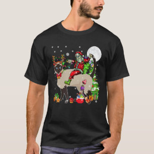 T-shirt Père Noël chevauchant Renne Chat Siamois Arbre de