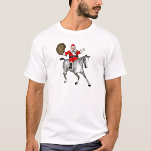 T-shirt Père Noël chevauchant un cheval gris