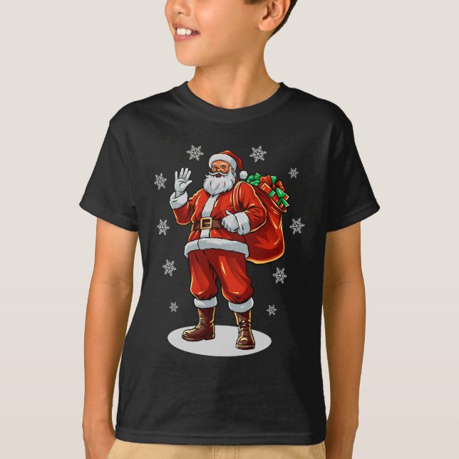 T-shirt Père Noël classique apportant des cadeaux de Noël (Devant)