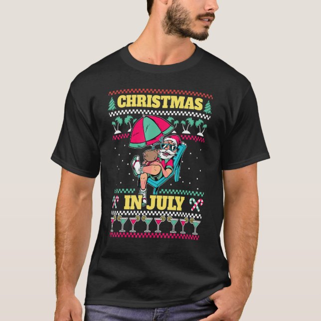T-shirt Père Noël Cocktails Beach Noël Été Noël Jul (Devant)