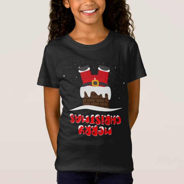 T-Shirt Père Noël coincé dans le Chimney et à l'envers dan (Devant)