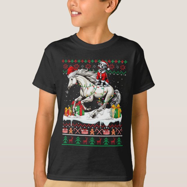 T-shirt Père Noël Dalmatie équitation Cheval Noël Sweater  (Devant)