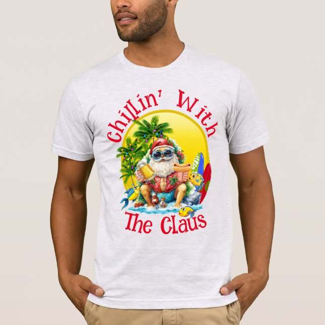 T-shirt Père Noël de plage pour hommes et femmes (Devant)