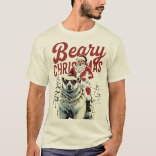 T-shirt Père Noël drôle chevauchant un ours polaire   Joye
