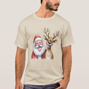 T-shirt Père Noël drôle et rennes Noël Hiver