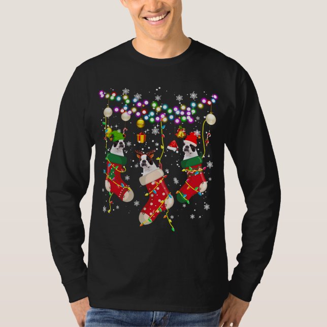 T-shirt Père Noël ELF Reindeer Boston Terrier En Noël Soc (Devant)