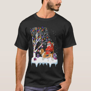 T-shirt Père Noël équitation Basset Hound Dog Tree Lights 