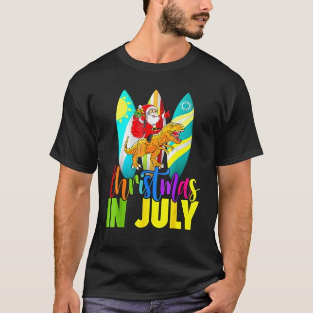 T-shirt Père Noël équitation Dinosaur Noël Juillet été Sur (Devant)