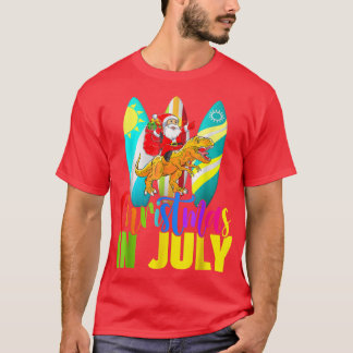 T-shirt Père Noël équitation Dinosaur Noël Juillet été Sur