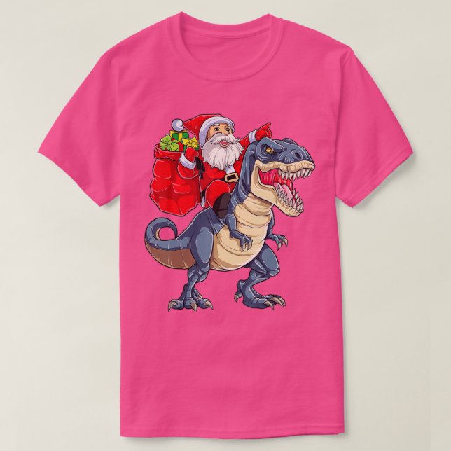 T-shirt Père Noël équitation Dinosaur T rex Christmas Boys (Design devant)