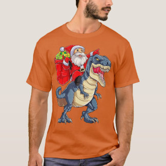T-shirt Père Noël équitation Dinosaur T rex Christmas Boys
