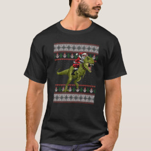 T-shirt Père Noël équitation Dinosaur T Rex Noël laide pul