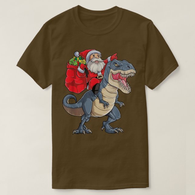 T-shirt Père Noël équitation Dinosaure Joyeux Noël Joyeux (Design devant)