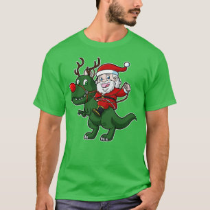 T-shirt Père Noël équitation T Rex Dinosaur Noël