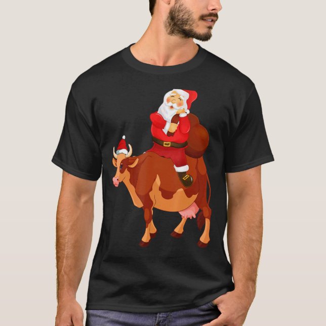T-shirt Père Noël équitation Vache de Noël Pyjama Enfants  (Devant)