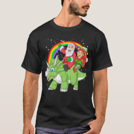 T-shirt père Noël et elf équitation triceratops