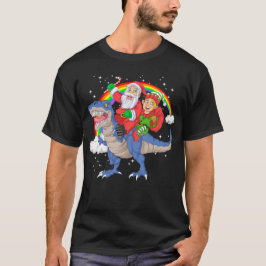T-shirt père Noël et elfe équitation dinosaure trex