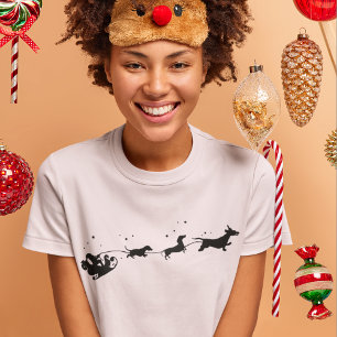 T-shirt Père Noël et ombre de teckel à Noël