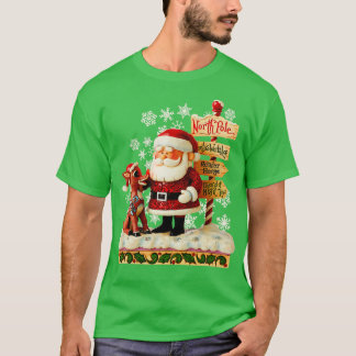 T-shirt Père Noël et Rudolph Folk Art Style