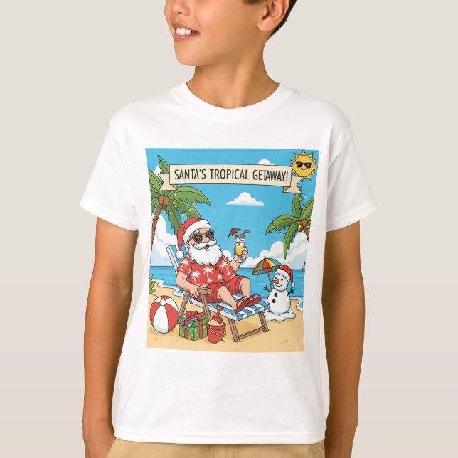 T-shirt Père Noël et Snowman à la plage (Devant)