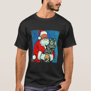 T-shirt Père Noël Et Son Chat Jolie Illustration Noël Hol