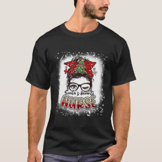 T-shirt Père Noël Favori Nurse Messy Bun Maman Noël Ble