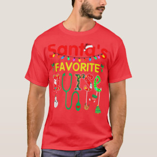 T-shirt Père Noël Favori Nurse Xmas Lumière Santa Chapeau 