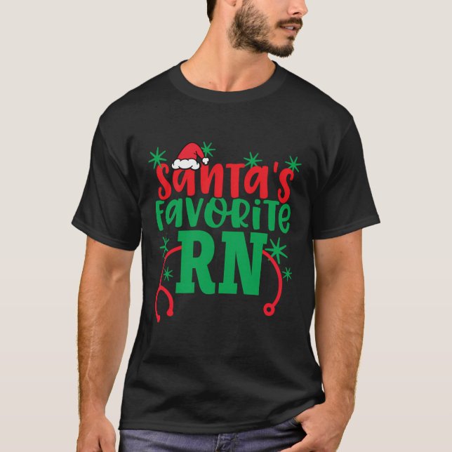 T-shirt Père Noël Favori Rn Cute Noël Nurs enregistrés (Devant)