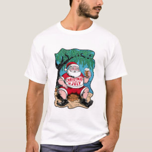T-shirt Père Noël Festive Appréciant La Bière Sous Arbre