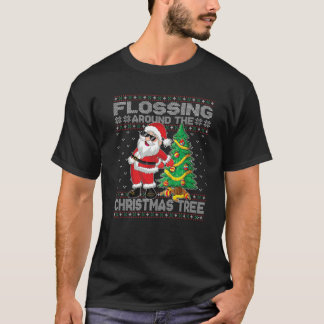 T-shirt père Noël Floss Flossant Autour De L'Arbre De Noël