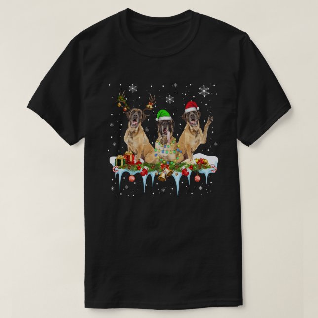 T-shirt Père Noël Français Mastiff chien magnifique renne  (Design devant)