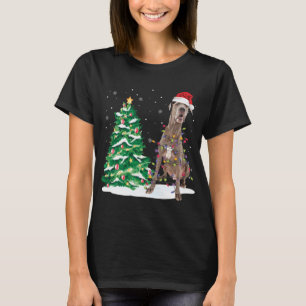 T-shirt Père Noël Great Dane Dog Christmas Tree Light Funn