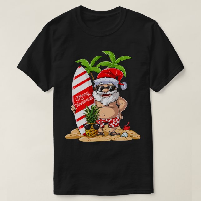 T-shirt Père Noël Hawaiian Surfing Noël Surf d'été Hawai (Design devant)