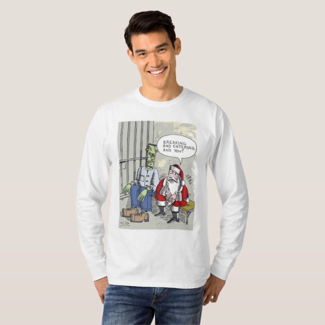 T-shirt père Noël In Jail chemise blanche à manches longue (Devant entier)
