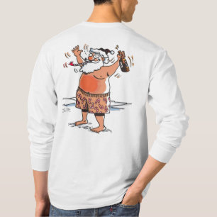 T-shirt Père Noël ivre dos de chemise blanche à manches lo
