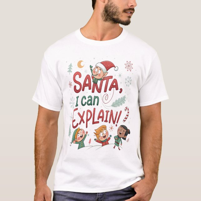 T-shirt Père Noël, Je Peux Expliquer ! Candy-Cane gras (Devant)