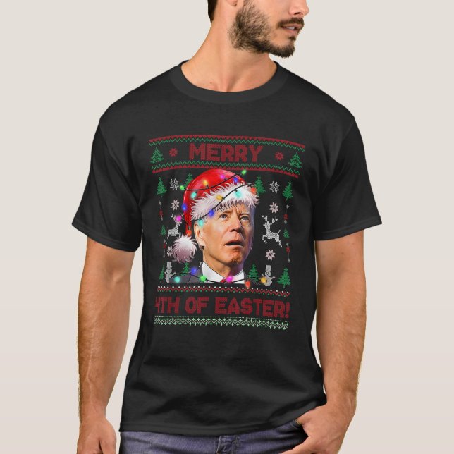 T-shirt Père Noël Joe Biden Joyeux 4e Flammes De Pâques (Devant)