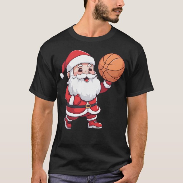 T-shirt Père Noël Jouant au basket-ball Noël (Devant)