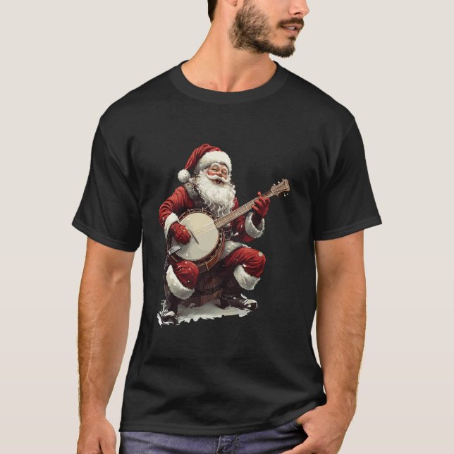 T-shirt Père Noël Jouer Banjo Funny Banjo Joueur Bluegrass (Devant)