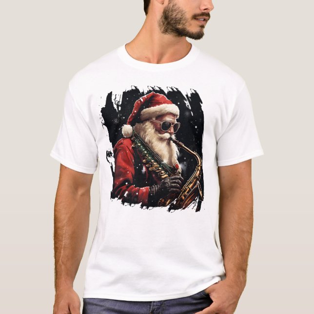 T-shirt Père Noël Jouer Saxophone Xmas idée cadeau (Devant)