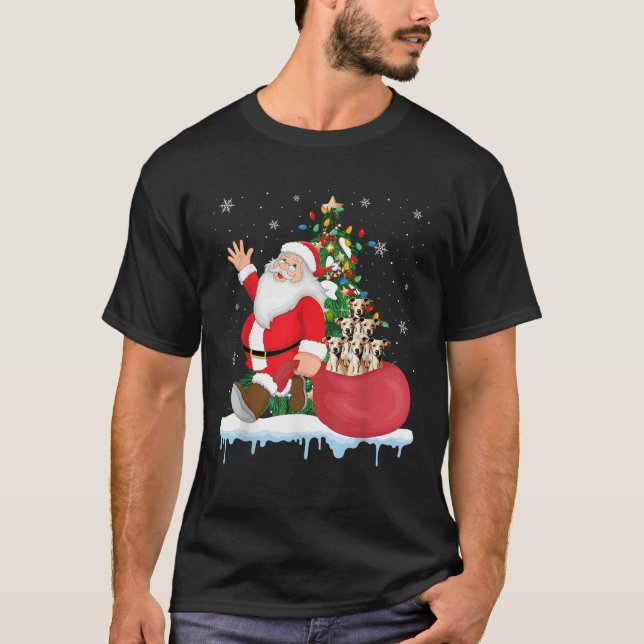 T-shirt Père Noël laide sapin de Noël éclaire le chien hip (Devant)