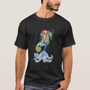 T-shirt père Noël Mermaid Ride Sehorse Noël Noël Père