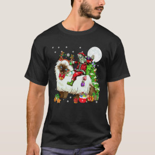 T-shirt Père Noël montant un chat himalayen renne arbre de