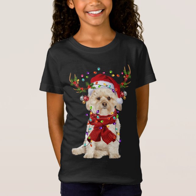 T-Shirt Père Noël Morkie Dog Reindee lumières de Noël (Devant)