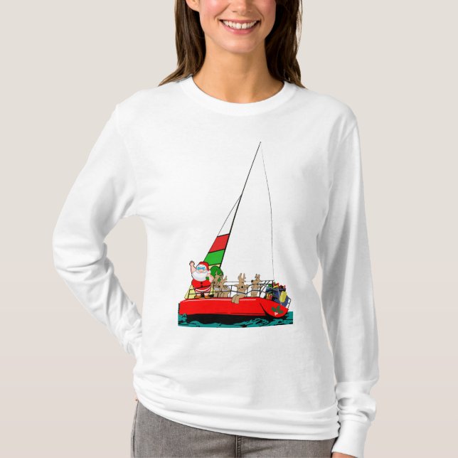 T-shirt Père Noël naviguant à Noël (Devant)